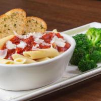 Pasta With Classic Tomato Sauce · Served with warm Rustic Garlic Bread.