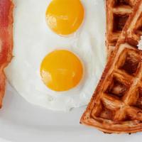 Waffle, 2 Eggs And 2 Pieces Of Bacon · 