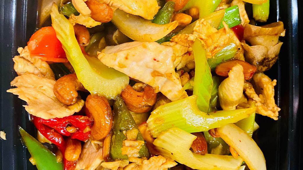 Pad Cashew · Sautéed cashew nuts, onion, bell pepper, scallion, celery in spicy chili sauce.