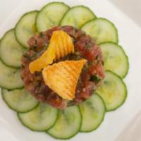 Tuna Tartare · Cucumber, house potato chips
