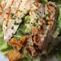 Grilled Chicken Caesar Salad · Grilled chicken, romaine, parmesan, croûtons, caesar dressing