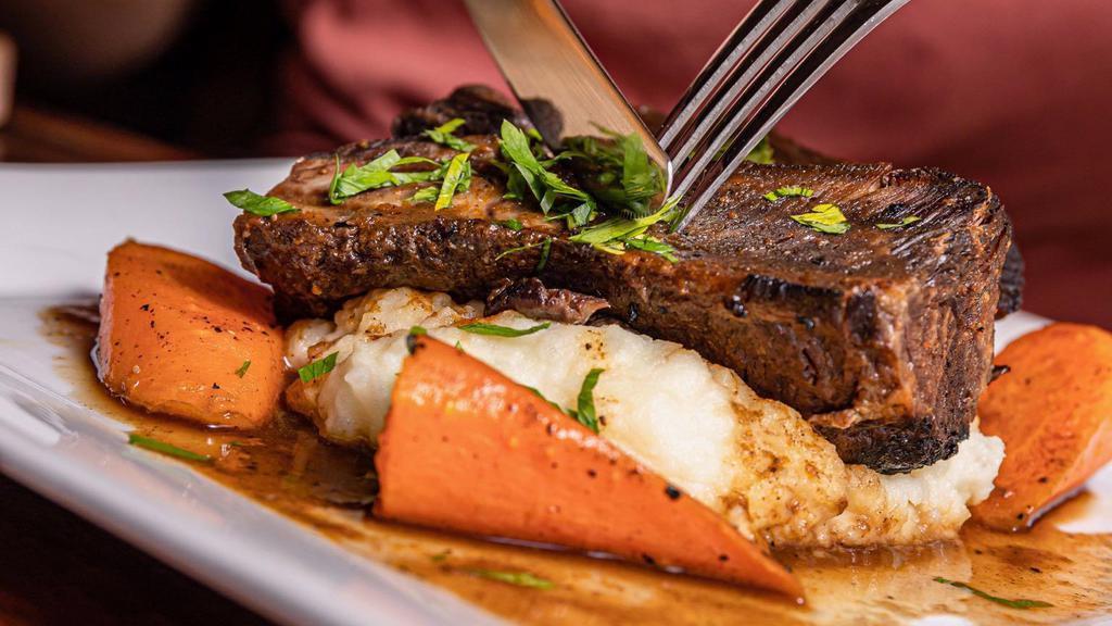 Braised Short Ribs · Mashed potato, roasted carrots, braising jus