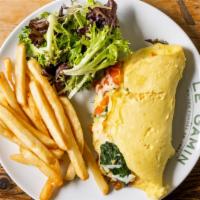 Omelette · Your choice of three fillings and a side of mixed greens salad and home fries.