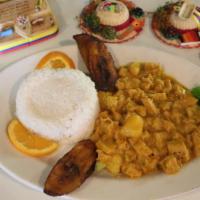 Tripe Stew · Served with rice and sweet plantains.