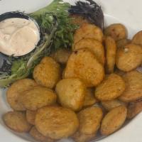 Fried Pickle Chips · Served with chipotle ranch