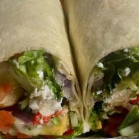 Greek Wrap · Romaine, feta, tomatoes, Kalamata olives, red onions, roasted red peppers & artichokes with ...