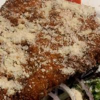 Chicken Cutlet Dinner · Breaded chicken cutlets served with mixed greens, dressed with lemon vinaigrette & parmesan