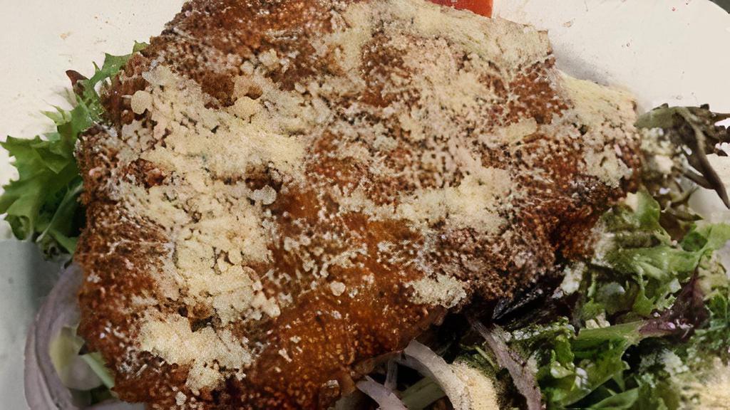 Chicken Cutlet Dinner · Breaded chicken cutlets served with mixed greens, dressed with lemon vinaigrette & parmesan