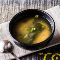 Miso Soup · Soybean broth with soft tofu,dried seaweed,scallions