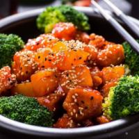 Sesame Sauce · Crispy white meat chicken or jumbo shrimp with broccoli in sesame sauce