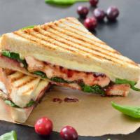 Picante Panini · Juicy pepper turkey colby jack cheese, tomatoes, cucumber, and chipotle.