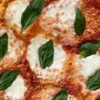 Margherita Pizza (Medium) · Fresh mozzarella, basil, our fresh tomato sauce, and extra virgin olive oil.