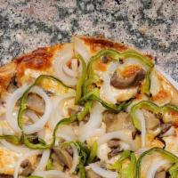 Onions + Green Peppers + Mushroom · Spicy Jalapeno , green peppers , Onions and Shredded Cheese with our famous Singas Pizza Sau...