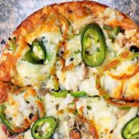 Vegetarian Pizza · Vegetarian pizza- fresh spinach, broccoli, cauliflower, black olives, mushrooms, onions, gre...