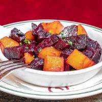 Roasted Beets · House made potato chips spiced with Moroccan herbs (Cayenne pepper, cinnamon, cumin & corian...