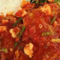 Veal Ancona · Diced shrimp, asparagus , marinara sauce