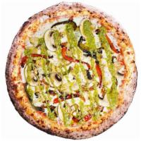 Bad Hunter Pizza · Red Sauce + Mozzarella + Gorgonzola + Caramelized Onion + Roasted Artichoke + Roasted Bell p...