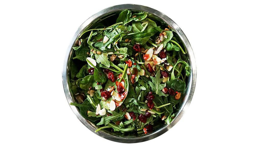 Health Nut · Spring Mix + Spinach + Dried Cranberries + Sunflower Seeds + Sliced Almonds + Feta Cheese + Fat Free Raspberry Dressing