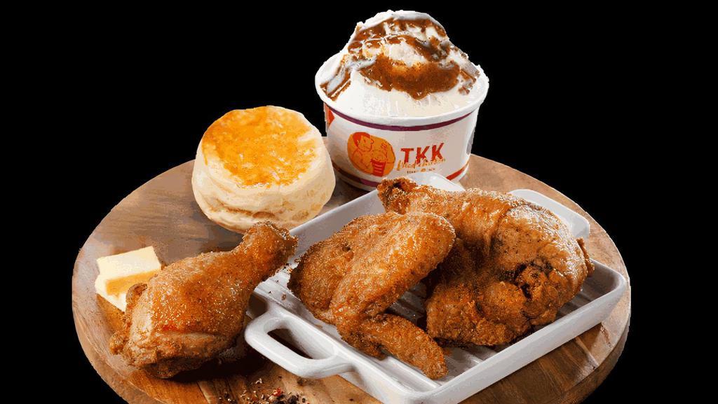 3Pc Chicken Combo · 3 pcs chicken, 1 side dish, 1 biscuit

Two’s company, three’s a crowd? Not when it comes to fried chicken.