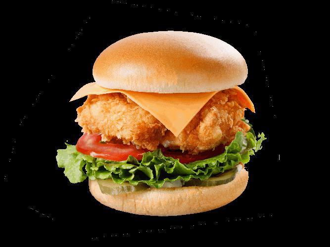 Crispy Chicken Sandwich · Not-your-average chicken wrapped between two fluffy buns. Enjoy the Deluxe with cheese, lettuce, and tomatoes.