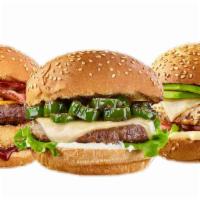 Trio Burger · Choose three (3 oz.) proteins and mix and match your toppings. Add fries and a drink for an ...