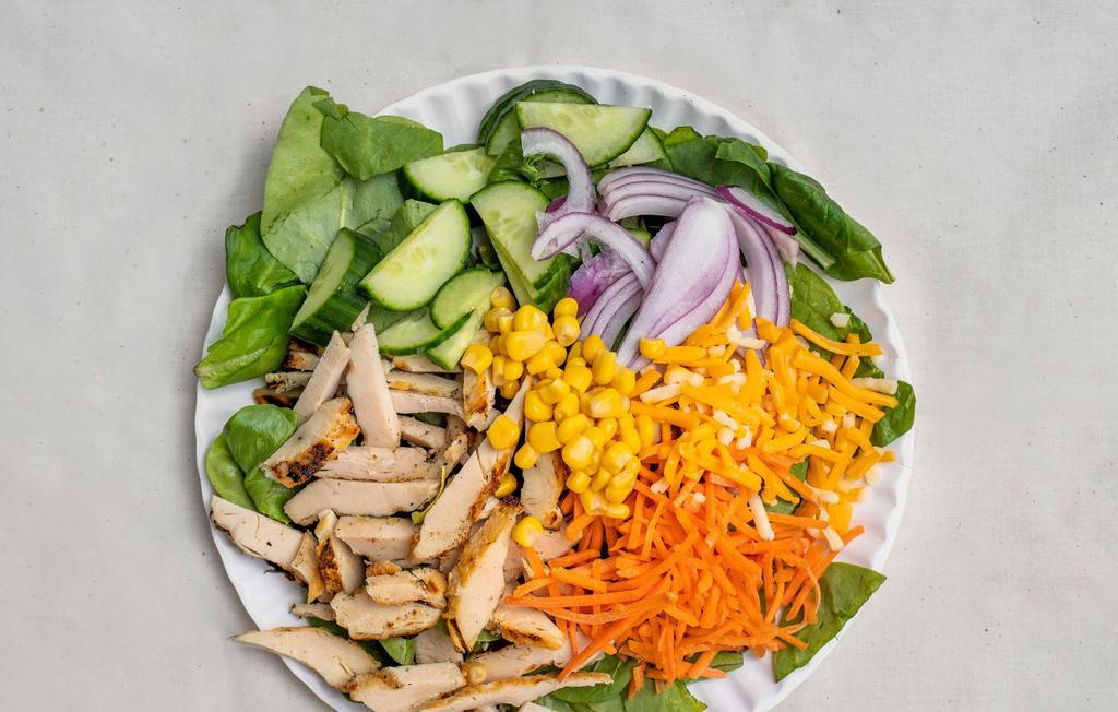 Chicken Salad · Chicken + five toppings+romaine lettuce or mix green or spinach
