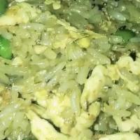Green Curry Fried Rice · Sautéed with spicy green curry paste, egg, snow peas, onion, and basil.