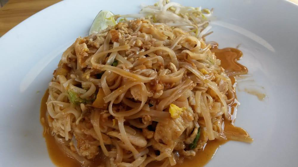 Pad Thai · With rice noodles, egg, radish bean
sprout and scallion contains peanuts