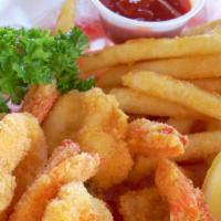 Fried Shrimp Basket (8) · Top Menu Item. 8 pieces medium shrimp deep fried with side of your choice of fries