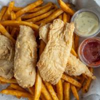 Fried Tilapia Basket (2) & Shrimps(5) · 2 pieces of tilapia 5 Shrimps deep fried with a side of your choice of fries