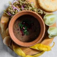Lobio With Fermented Vegetables · Bean stew, onion, garlic, and Georgian spices. Served with corn bread and fermented vegetabl...
