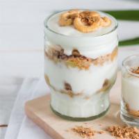 Chia Yogurt Power Parfait · Creamy, thick Greek yogurt generously topped with chia seeds, bananas, blueberries, walnuts ...