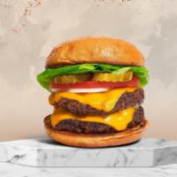 Double Cheddar Better Burger · Two American beef patties topped with melted cheese, lettuce, tomato, onion, and pickles. Se...