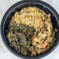 2 Veggie · Vegan. Choose between Guyanese style made pumpkin, baigan/eggplant, baigan choka, spinach, p...