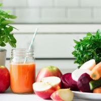 Carrot, Celery And Apple Juice · Freshly squeezed juice trio.