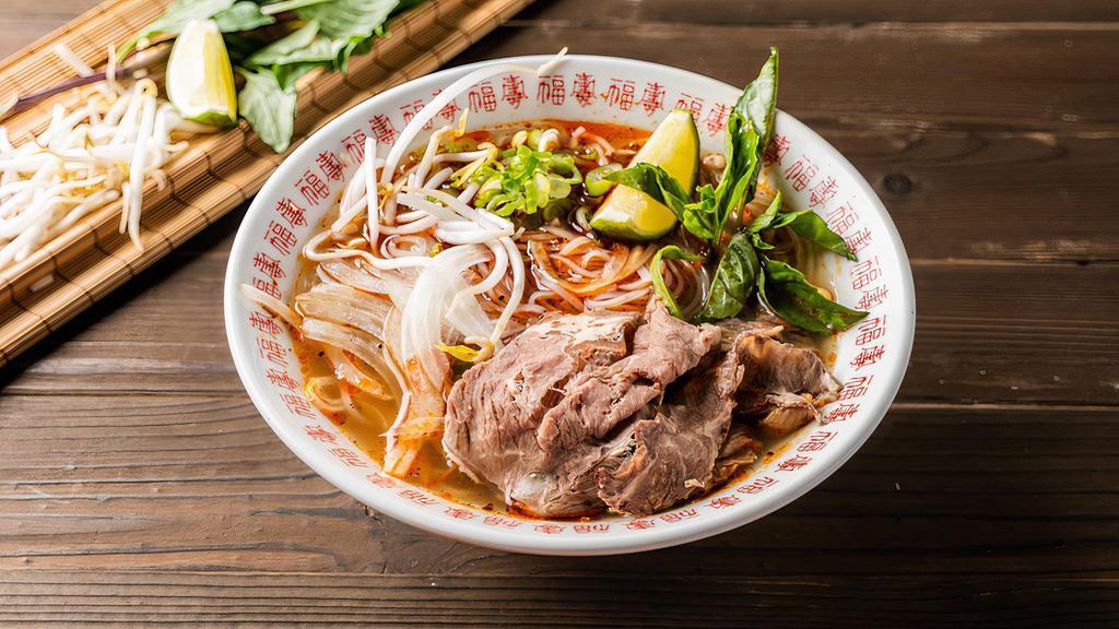 Spicy Beef Pho Noodle Soup · Spicy. Choice of beef. Served with spicy beef broth soup, onion, scallion, lemon, basil, and bean sprout on the side.