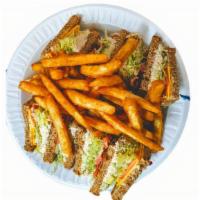 Tuna Club Sandwich · All clubs come with yellow cheese, crispy pork bacon, lettuce, tomatoes, mayo, and french fr...