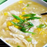 Quart Minced Chicken With Corn Soup / 玉米鸡汤 · With crispy noodle.