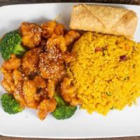 Sesame Chicken Dinner / 晚芝麻鸡 · Most popular. Served with pork or chicken fried rice or white rice or brown rice and pork eg...