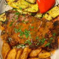 Ny Strip Steak · demi glace,  roasted veggies, duck fat potatoes