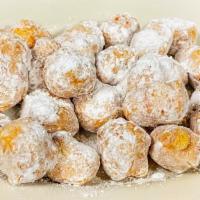 Zeppole · fried italian pastry donut balls dusted with powdered sugar