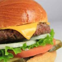 Cheeseburger · Our signature burger cooked with Certified Angus Beef served with fresh lettuce, tomato, pic...