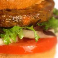 Veggie Burger · A variety of vegetables served with fresh lettuce, tomato, pickles, grilled onion and Happy ...