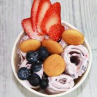 Wild Berry · Base; vanilla mix-in; raspberry, blackberry, blueberry topping; fresh strawberry, blueberry,...