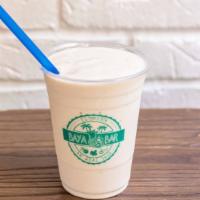 Protein Colada Smoothie · Banana, pineapple, coconut, vanilla whey protein, coconut water, coconut milk