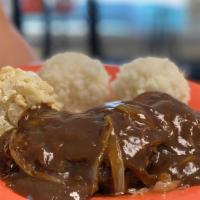 Hamburger Steak · Two 4oz. Patties Topped with Onions & Brown Gravy