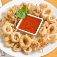 Fried Calamari · Tender calamari, lightly floured and fried, served w/ homemade marinara sauce