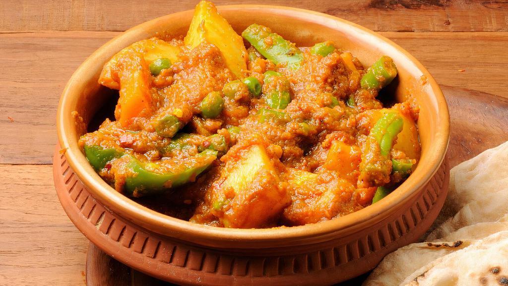 Bhindi Aloo · Okra cooked with potatoes.