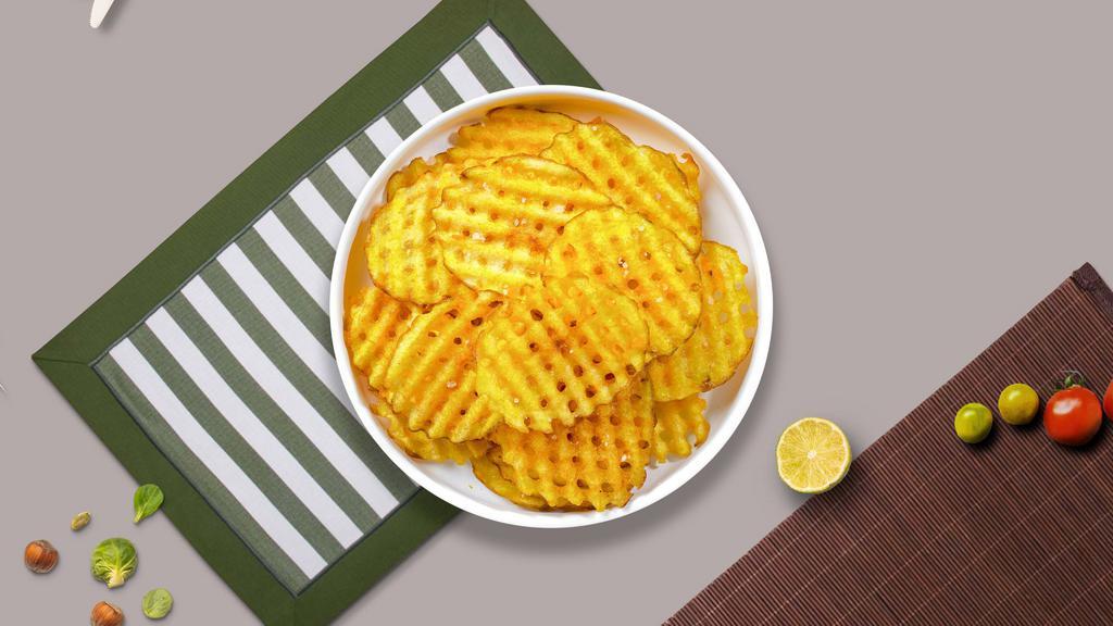 Waffle Fries · (Vegetarian) Idaho potatos sliced in an alternating waffle pattern, fried until golden brown, and garnished with salt.
