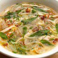 Pho Ga / Chicken Pho · Bo Bo chicken broth, shredded chicken thigh, fresh Cana phở noodles, scallions, rau răm & fr...